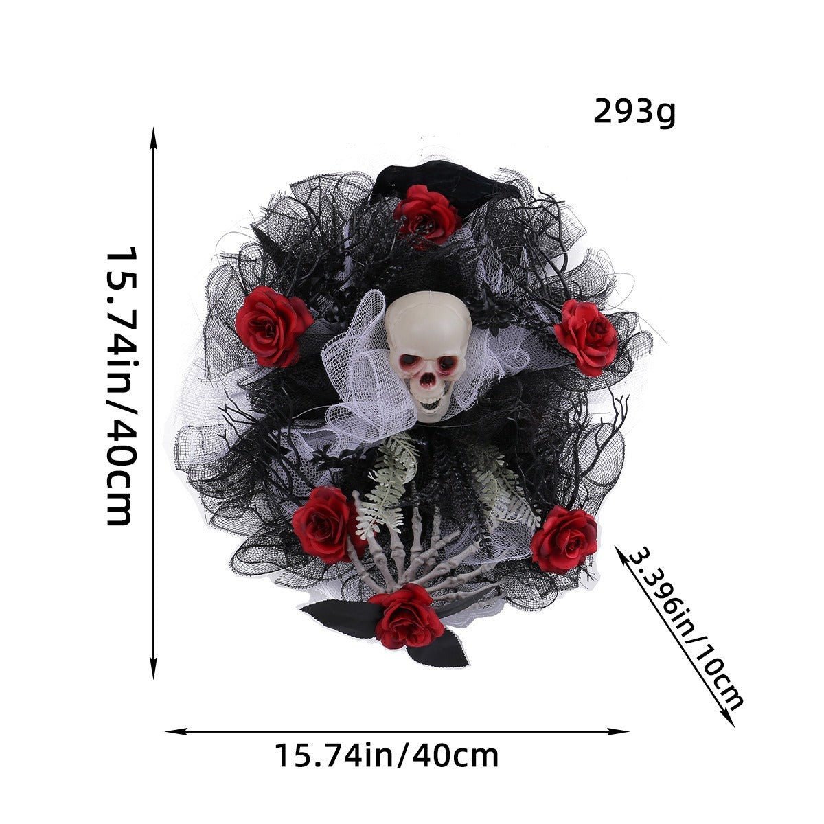 Halloween Red Rose Skull Mesh Wreath