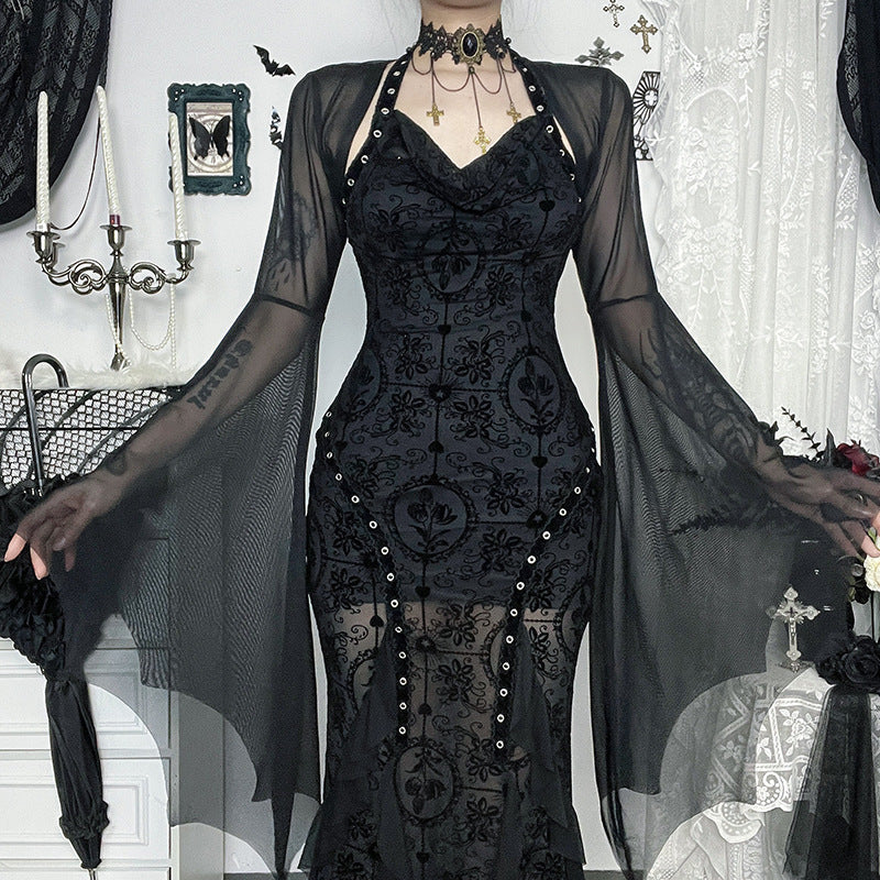 Bat Sleeve Mesh Dark Style Dress