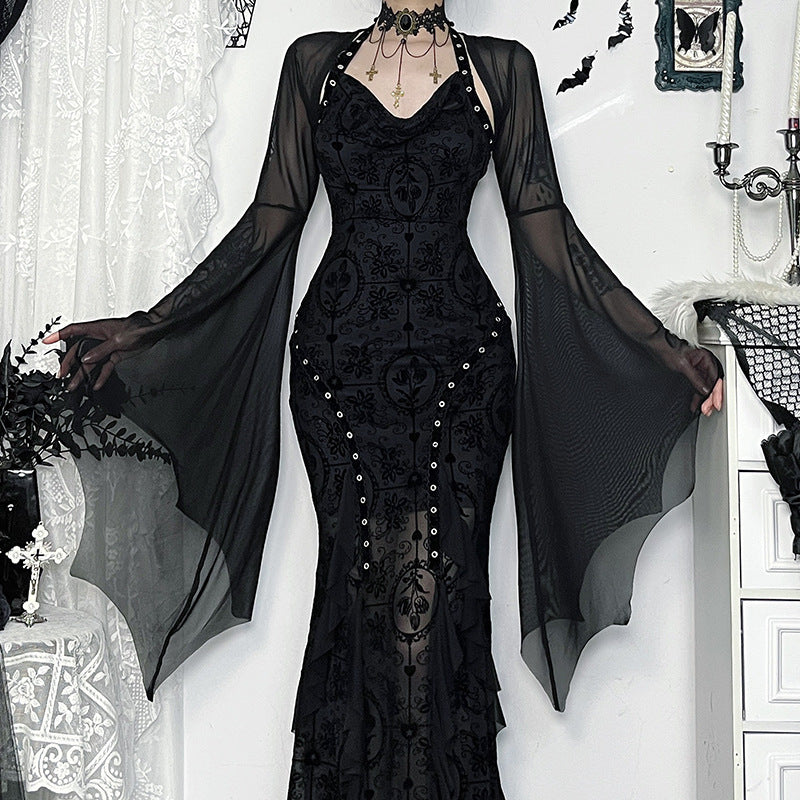 Bat Sleeve Mesh Dark Style Dress