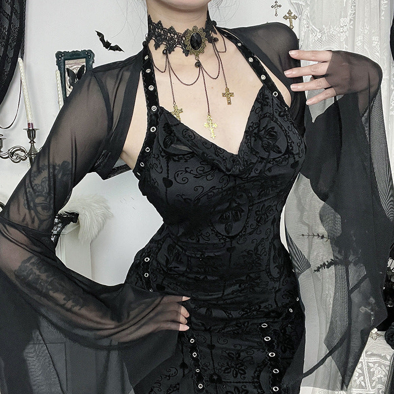 Bat Sleeve Mesh Dark Style Dress