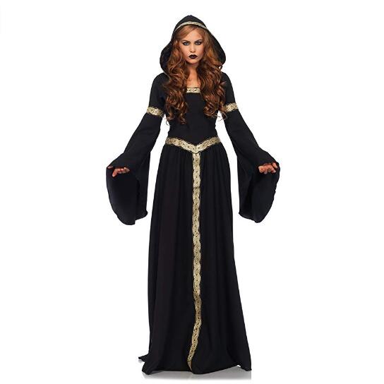 Halloween Black/Gold Hooded Witch Costume