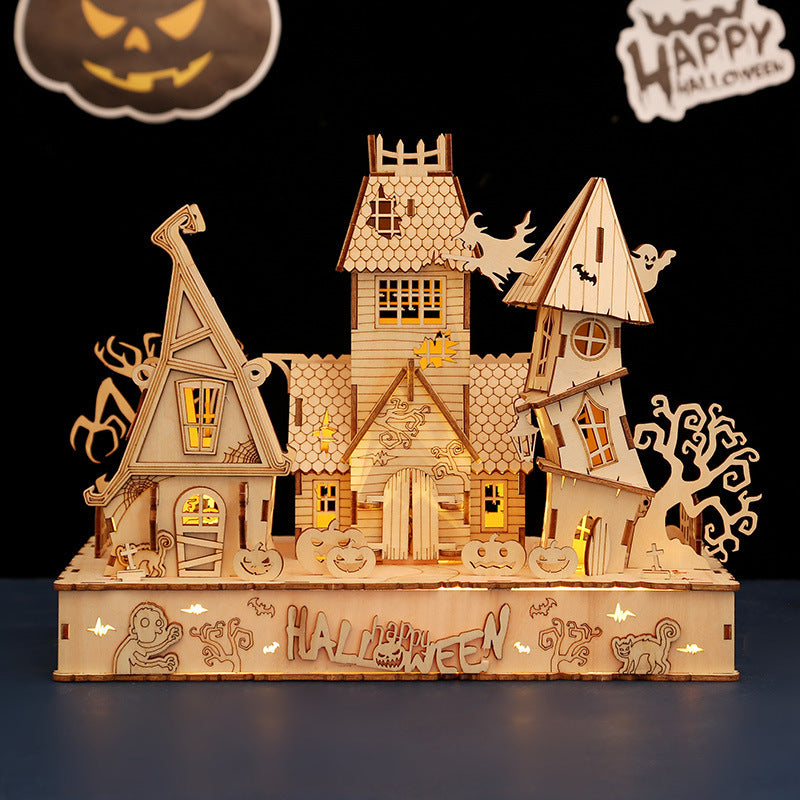 Spooky Led Light Halloween Houses 3D Wooden Jigsaw Puzzle