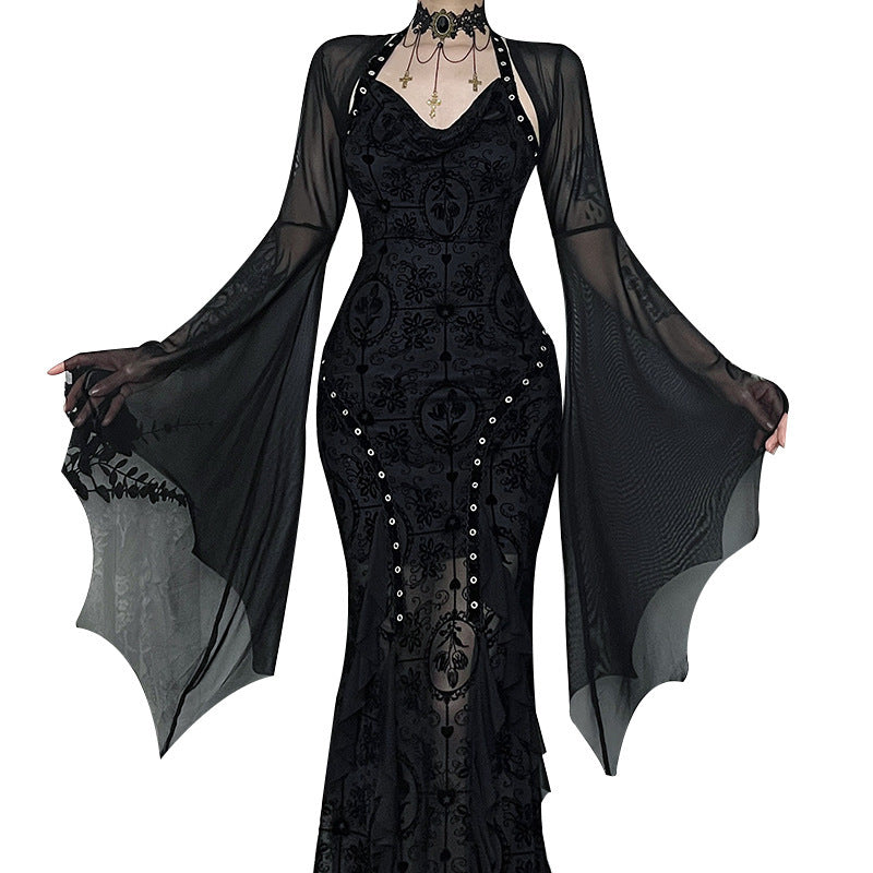 Bat Sleeve Mesh Dark Style Dress