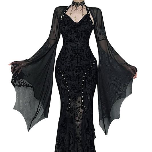 Bat Sleeve Mesh Dark Style Dress