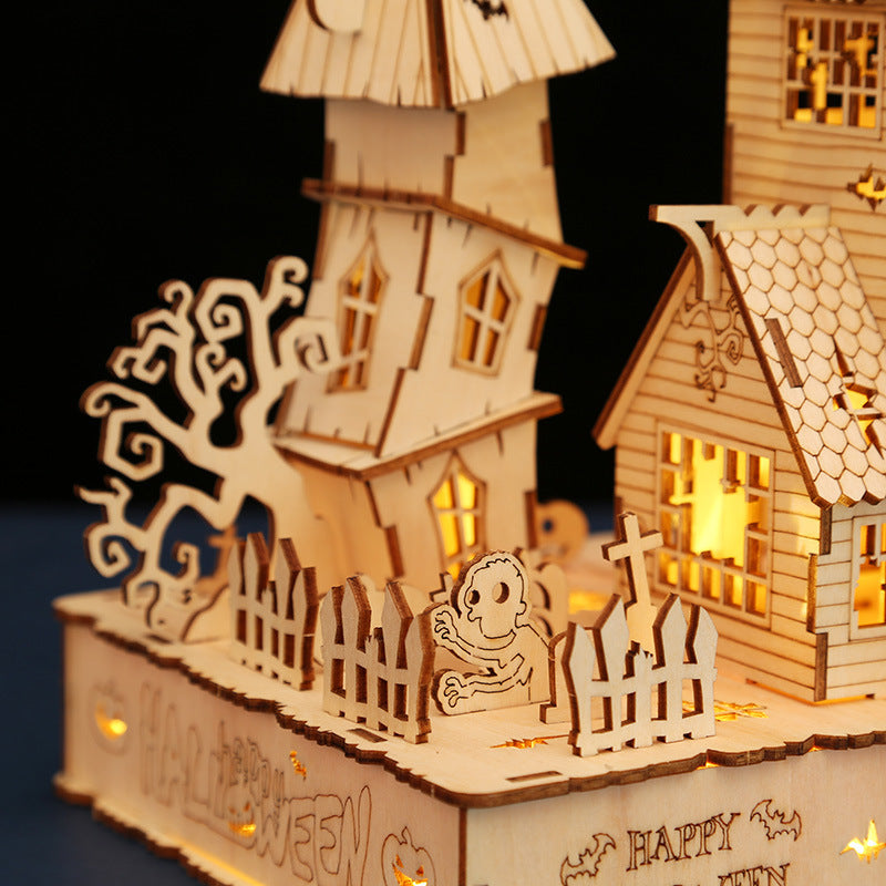 Spooky Led Light Halloween Houses 3D Wooden Jigsaw Puzzle