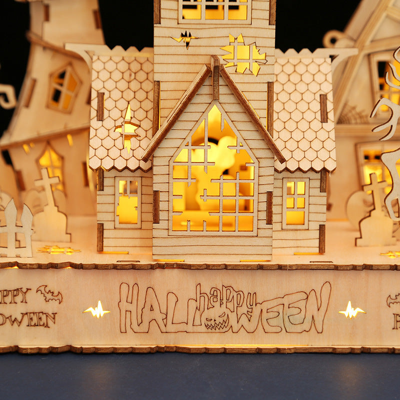 Spooky Led Light Halloween Houses 3D Wooden Jigsaw Puzzle