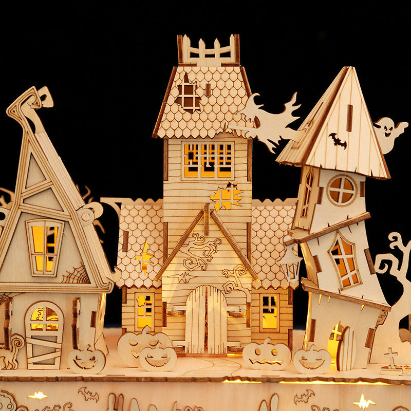 Spooky Led Light Halloween Houses 3D Wooden Jigsaw Puzzle